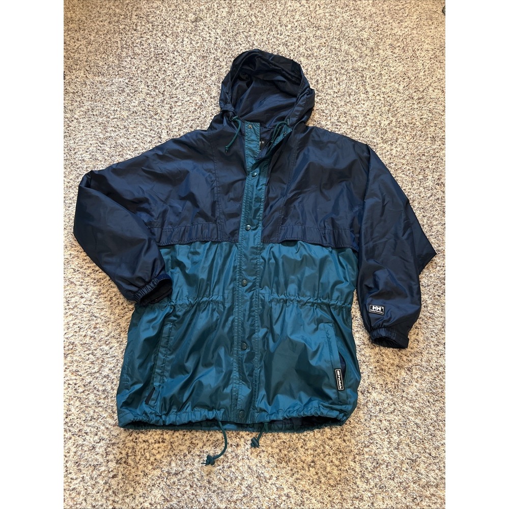 Helly Hansen Jacket Mens Sz L‎ Blue Hooded Drawstring Waist Outdoor Windbreaker